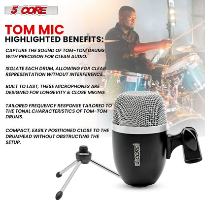 5Core Tom Snare Mic Cardioid Dynamic Microphone for Drum Kit