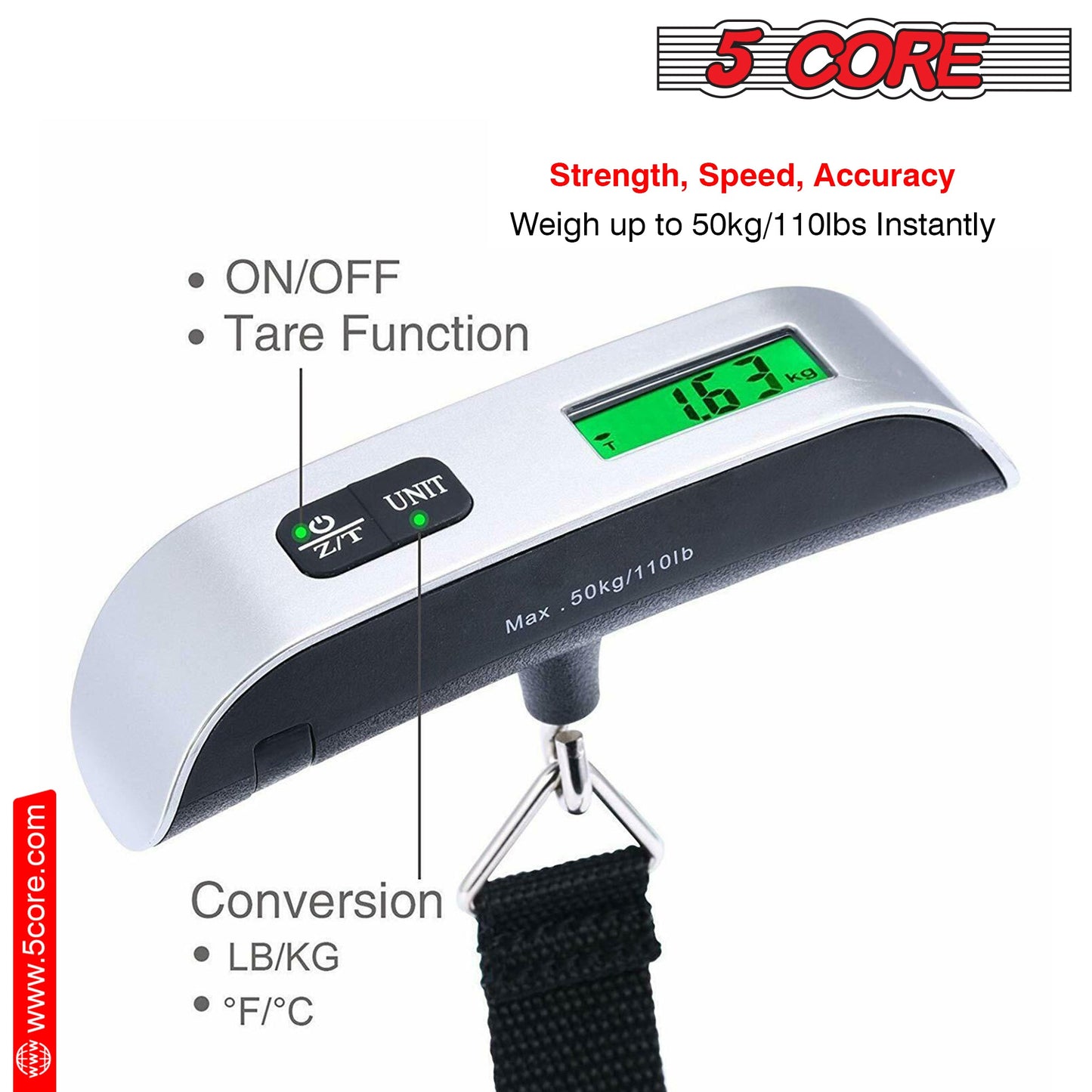 5Core Digital Luggage Scale Travel Weight Scales Hanging Baggage