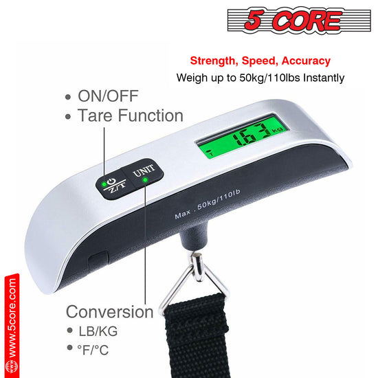 5Core Digital Luggage Scale Travel Weight Scales Hanging Baggage