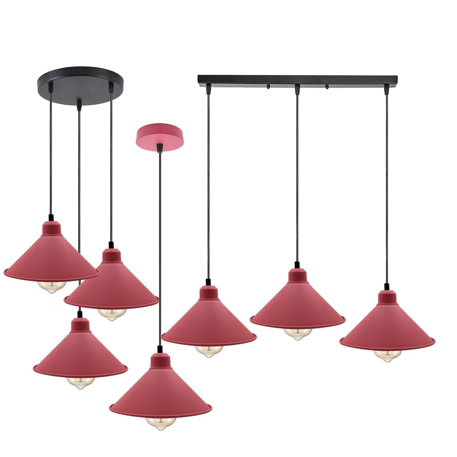 Retro Industrial Hanging Chandelier Ceiling Cone Shade pink colour Main image