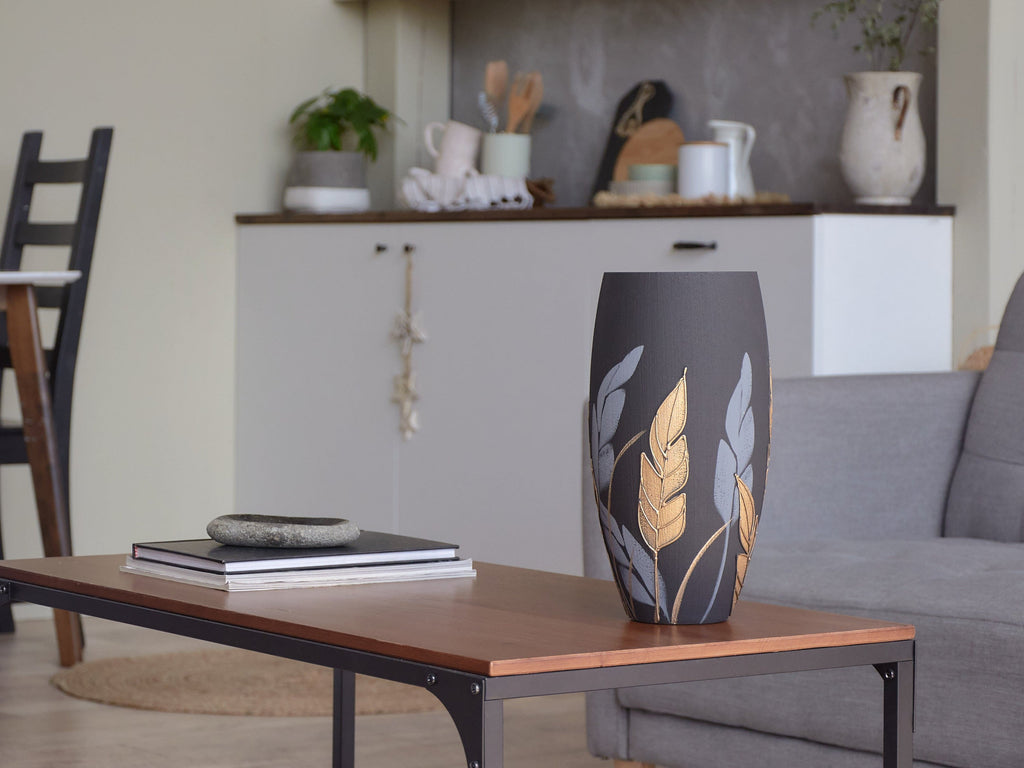 Handpainted Glass Vase for Flowers | Painted Art Glass Oval Vase |