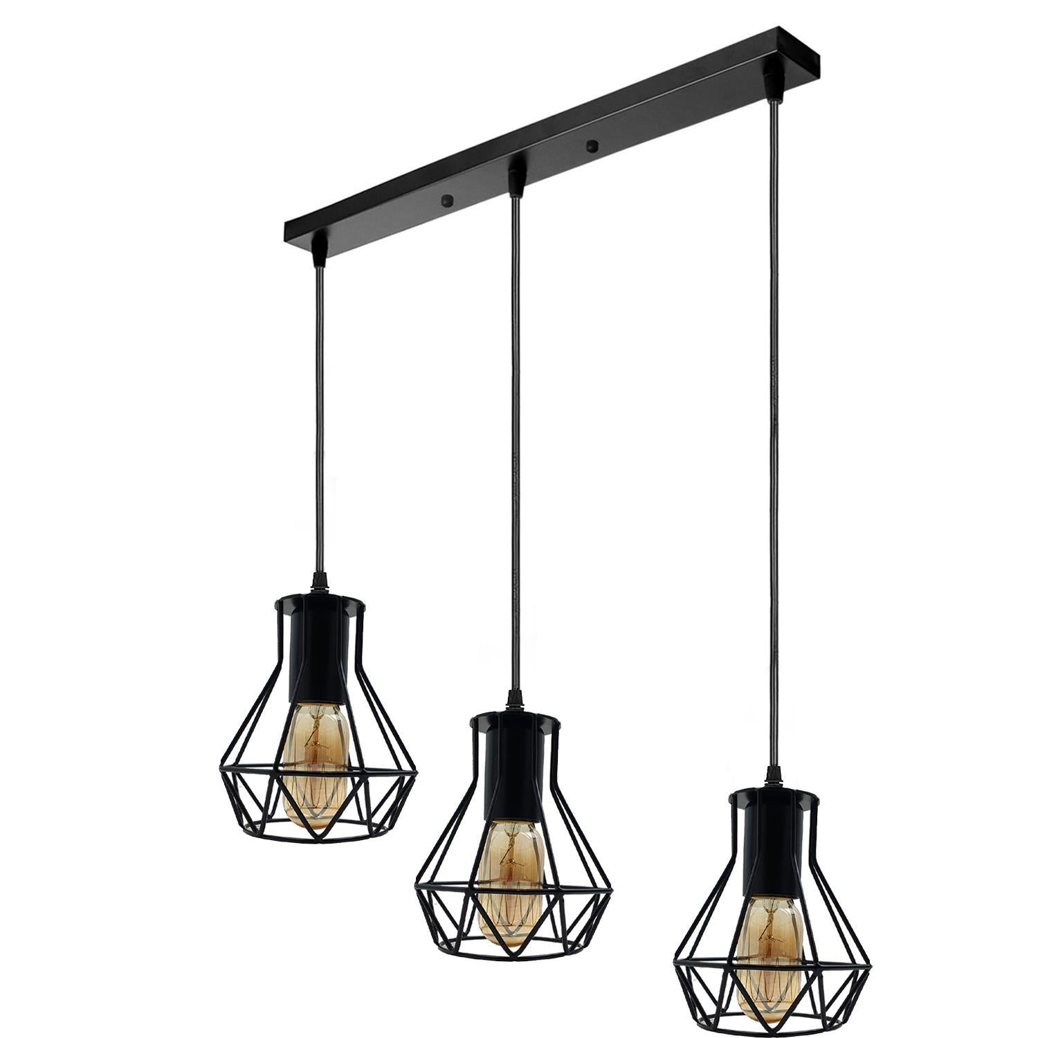 3 Head Rectangle Base Industrial Metal Cage Ceiling Pendant Light Main image
