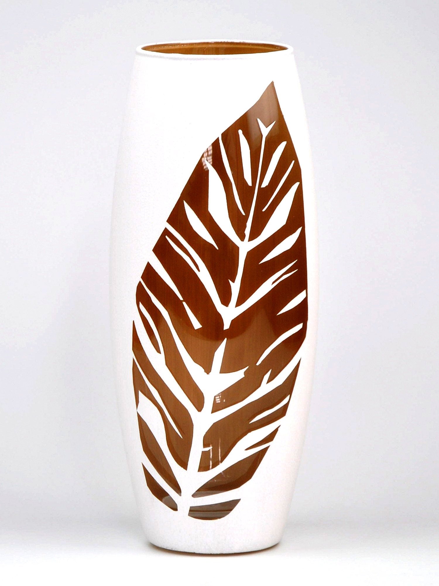 White Painted Art Glass Oval Vase for Flowers | Interior Design | Home Secondary image