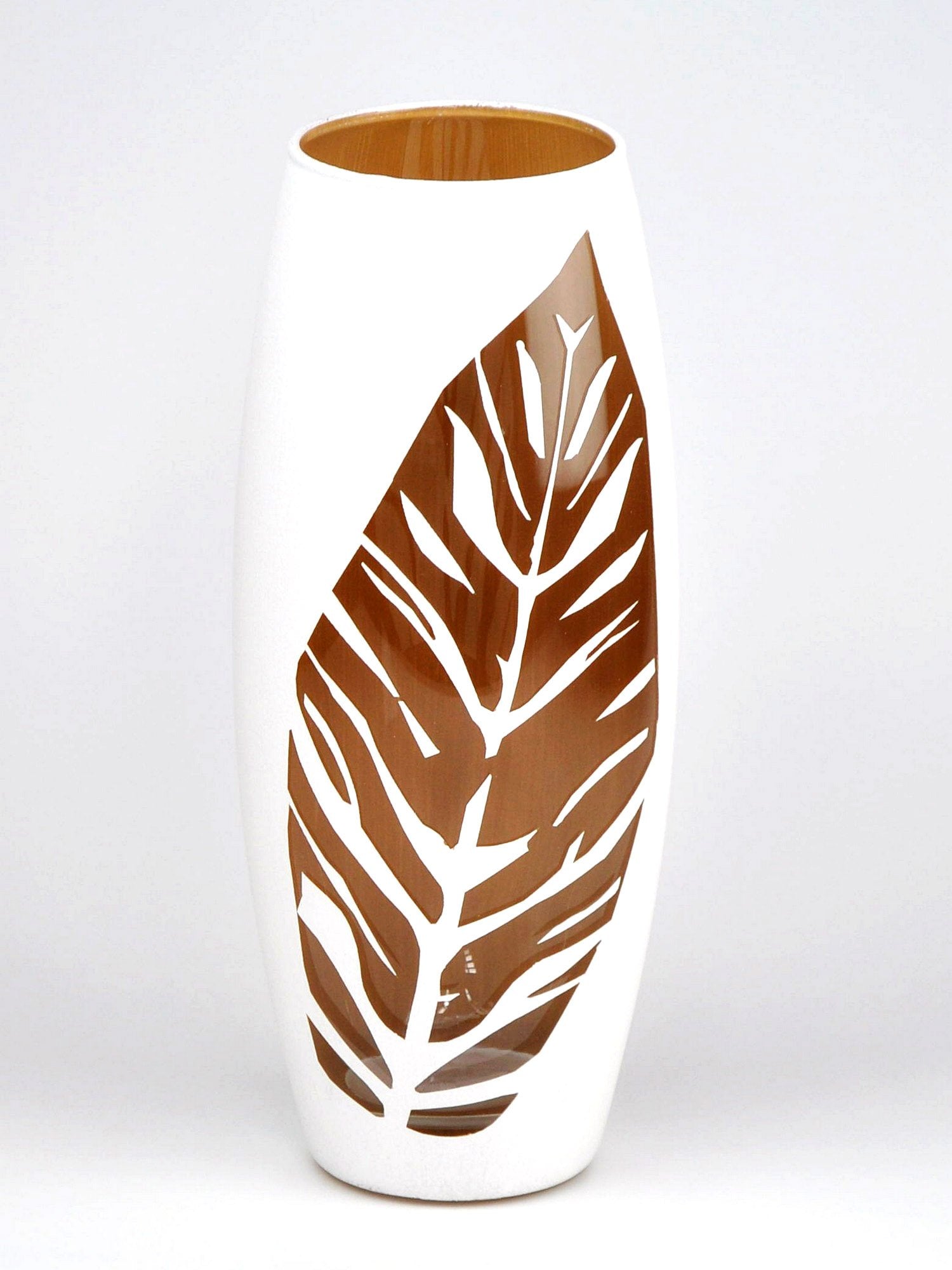 White Painted Art Glass Oval Vase for Flowers | Interior Design | Home Main image
