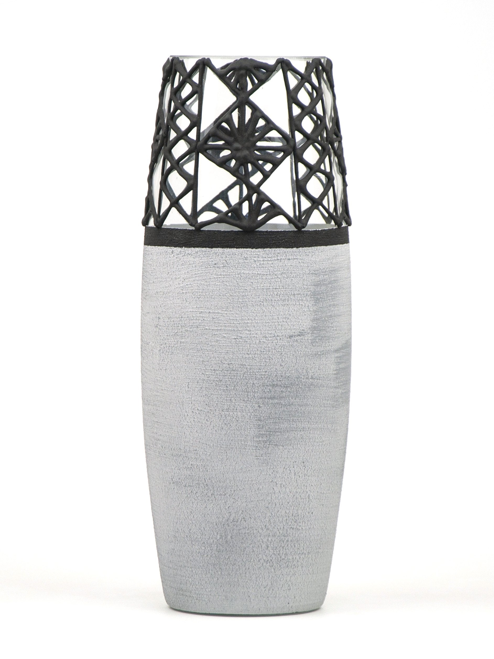 Handpainted Glass Vase for Flowers | Stone Imitation Oval Vase |