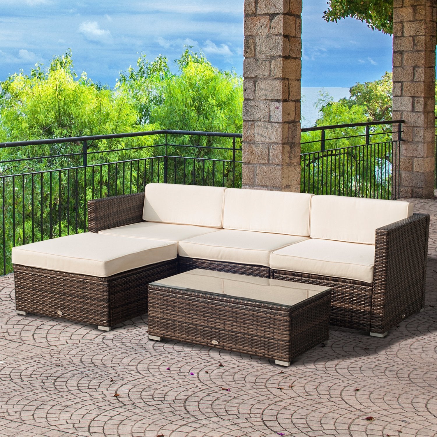 Outsunny 5PC Outdoor Modular Rattan Wicker Sofa Set Aluminum Frame Main image