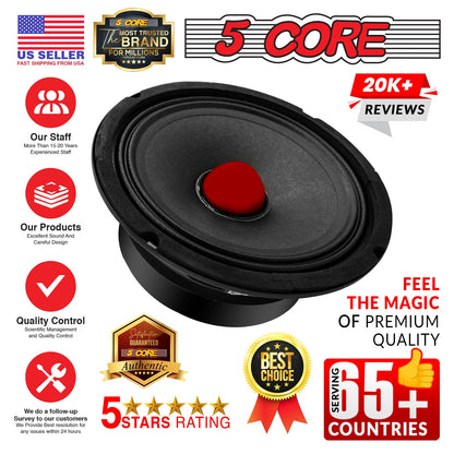 5Core 6.5 Inch Midrange Door Speaker 580W PMPO Subwoofer w Aluminum