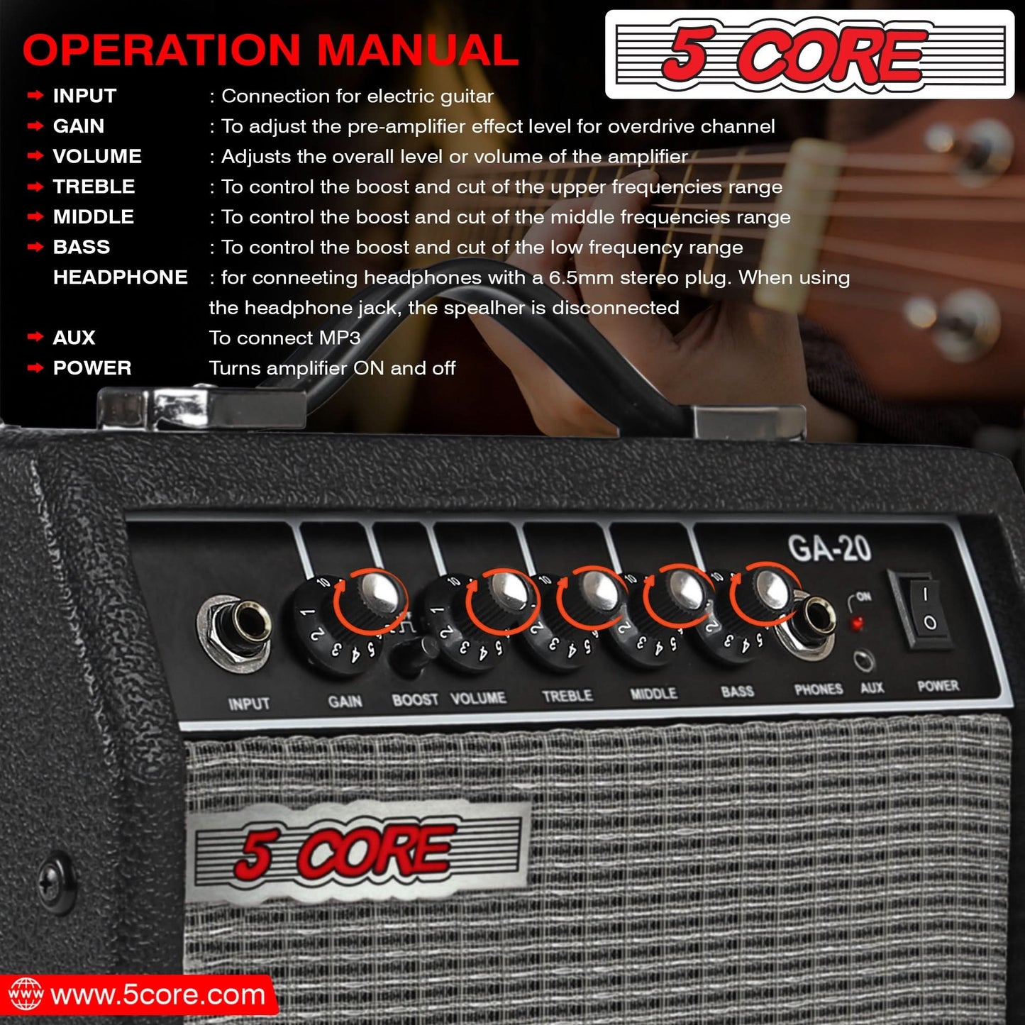 5 Core Guitar Amp For Electric Bass Acoustic Portable Amplifier