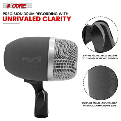 5 Core Tom Snare Mic Cardioid Dynamic Microphone for Drum Kit