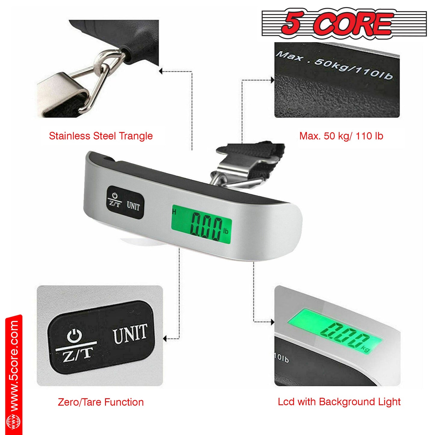 5Core Digital Luggage Scale Travel Weight Scales Hanging Baggage