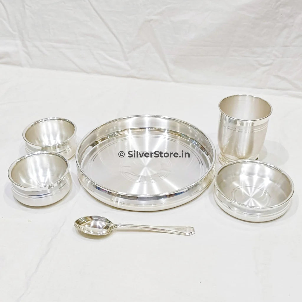 10" size - 999 Pure Silver Dinner Set / Thali Set - Ashapura Pattern With BIS Hallmark Main image