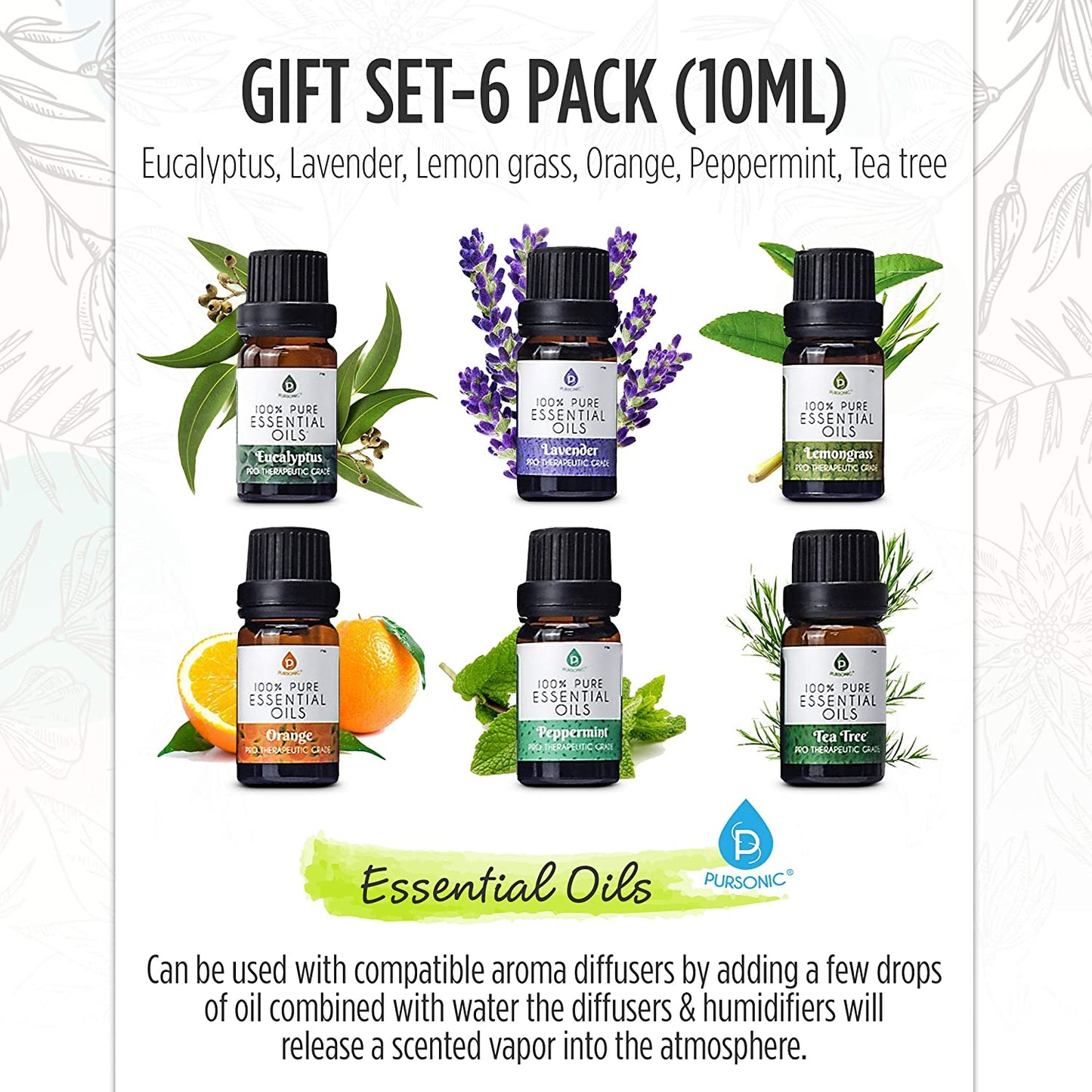 6 Pack of 100% Pure Essential Aromatherapy Oils