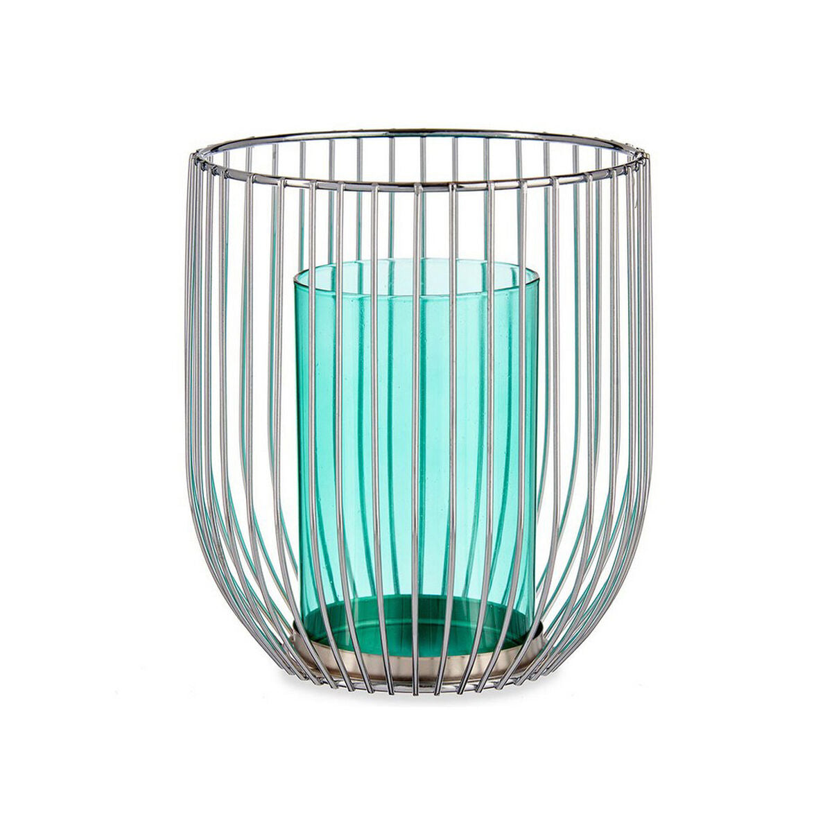 Candleholder Silver Blue Cage Metal Glass (15 x 17 x 15 cm) Secondary image