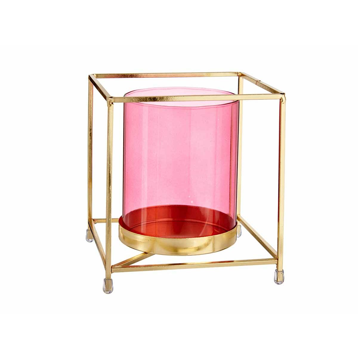 Candleholder Squared Pink Golden 14 x 15,5 x 14 cm Metal Glass Main image
