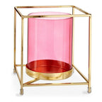Candleholder Squared Pink Golden 14 x 15,5 x 14 cm Metal Glass