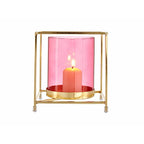Candleholder Squared Pink Golden 14 x 15,5 x 14 cm Metal Glass