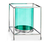 Candleholder Squared Silver Blue 14 x 15,5 x 14 cm Metal Glass