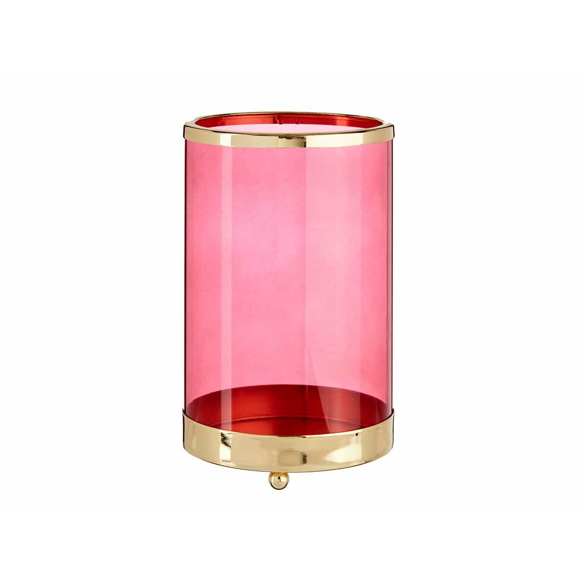 Candleholder Pink Golden Cylinder Metal Glass (12,2 x 19,5 x 12,2 cm) Main image