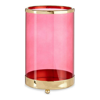 Candleholder Pink Golden Cylinder Metal Glass (12,2 x 19,5 x 12,2 cm)