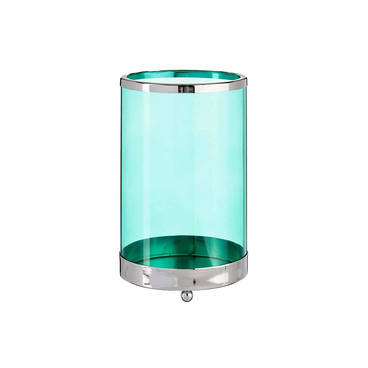Candleholder Silver Blue Cylinder 12,2 x 19,5 x 12,2 cm Metal Glass Main image