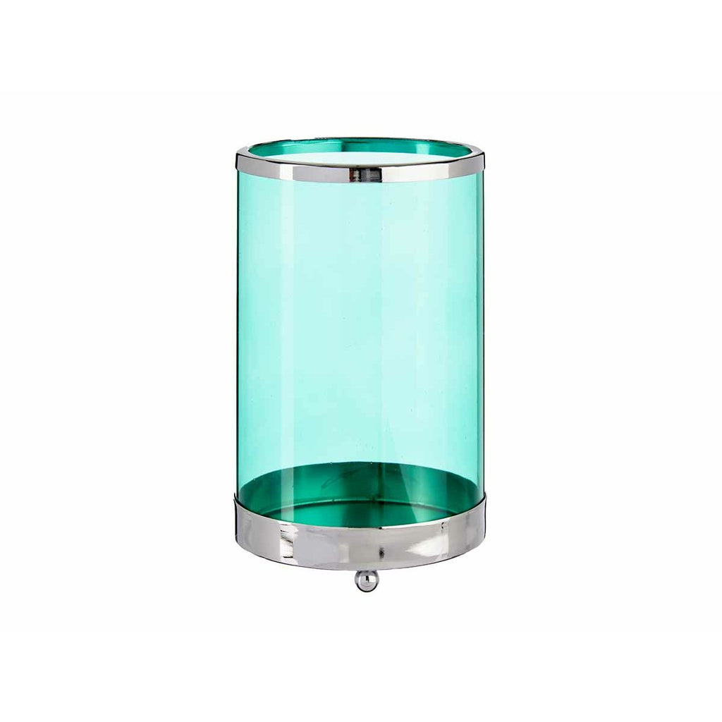 Candleholder Silver Blue Cylinder 12,2 x 19,5 x 12,2 cm Metal Glass