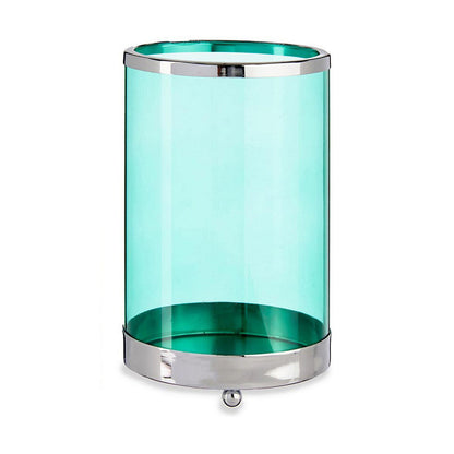 Candleholder Silver Blue Cylinder 12,2 x 19,5 x 12,2 cm Metal Glass