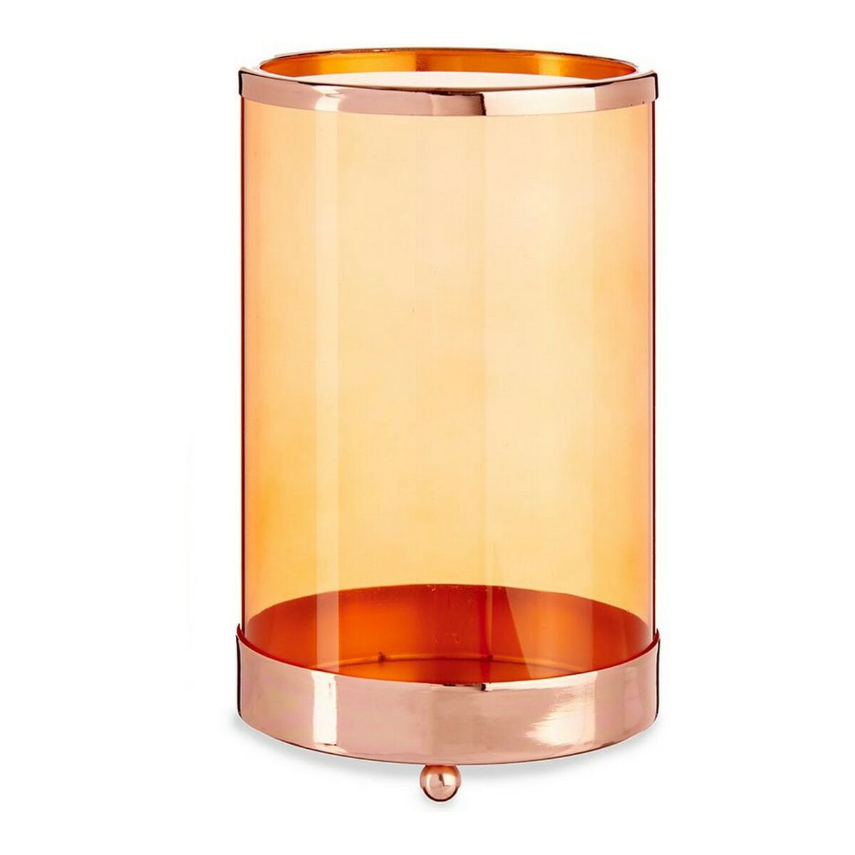 Candleholder Copper Amber Cylinder 12,2 x 19,5 x 12,2 cm Metal Glass
