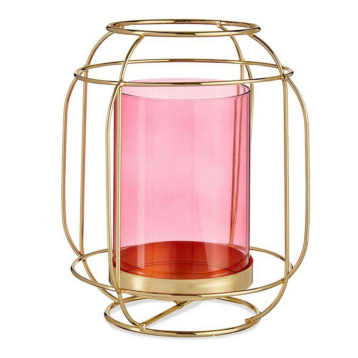 Candleholder Pink Golden Lantern Metal Glass (19 x 20 x 19 cm) Main image