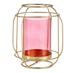 Candleholder Pink Golden Lantern Metal Glass (19 x 20 x 19 cm)
