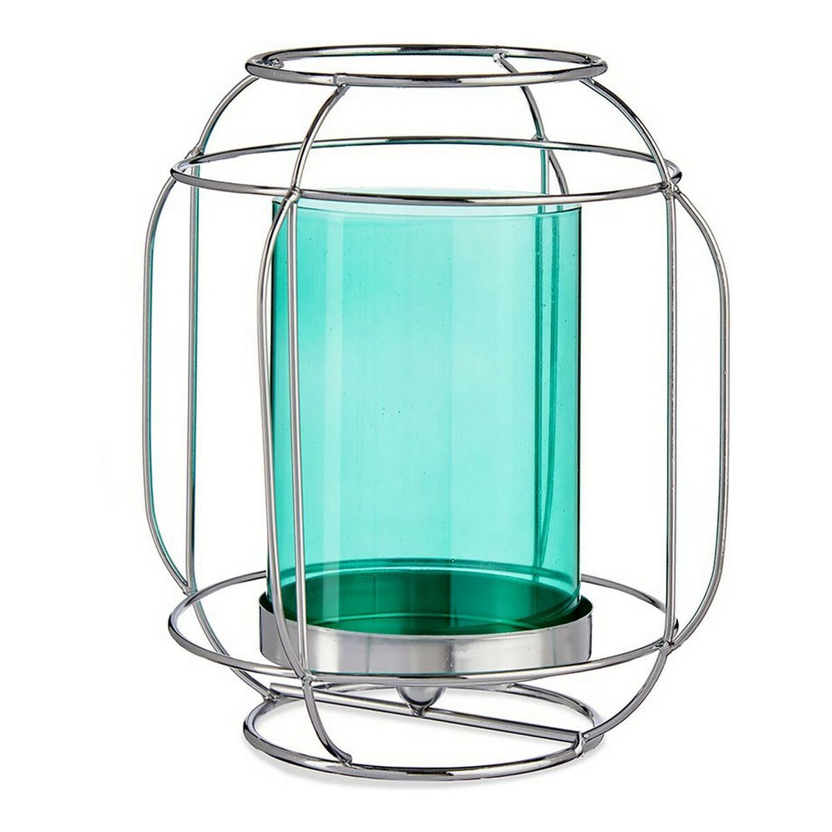 Candleholder Silver Blue Lantern Metal Glass (19 x 20 x 19 cm) Main image