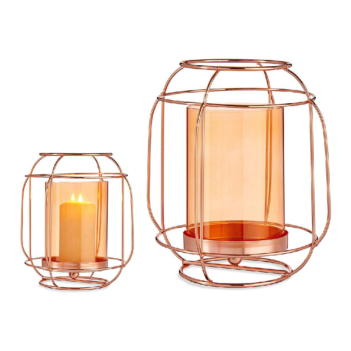 Candleholder Copper Amber Lantern Metal Glass (19 x 20 x 19 cm) Main image