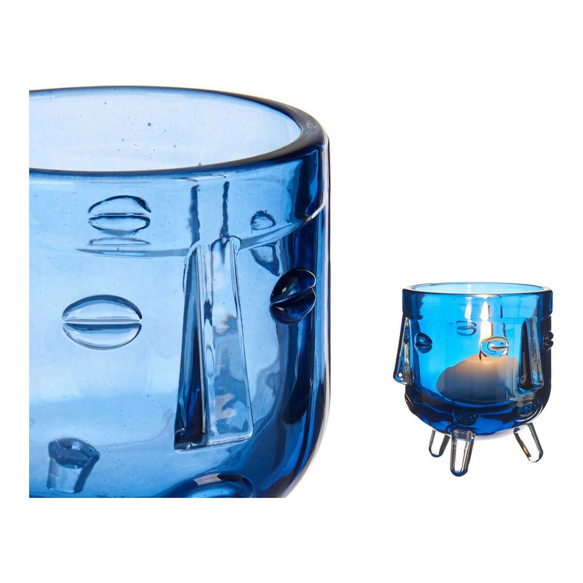 Candleholder Face Crystal Blue 7,8 x 8,8 x 7,8 cm Secondary image
