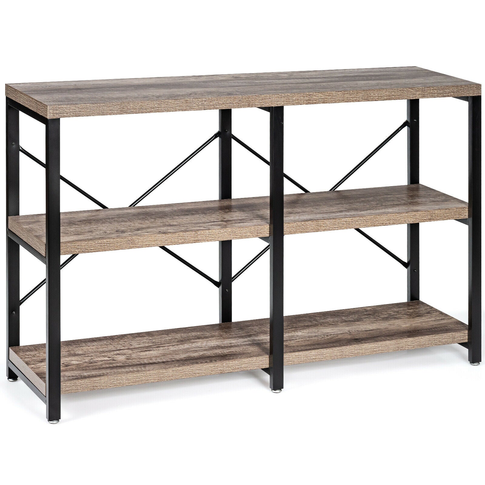 3-Tier Console Table Rustic X-Shaped with Shelves Main image