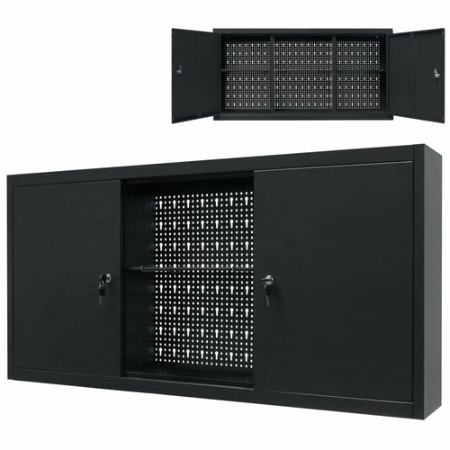 Wall Mounted Tool Cabinet Industrial Metal 47.2"x7.5"x23.6" Black
