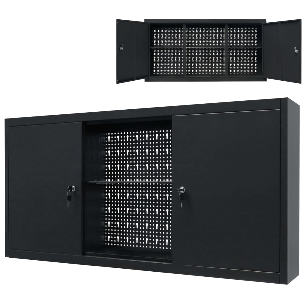 Wall Mounted Tool Cabinet Industrial Metal 47.2"x7.5"x23.6" Black