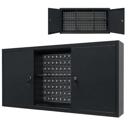 Wall Mounted Tool Cabinet Industrial Metal 47.2"x7.5"x23.6" Black