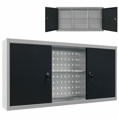 Wall Mounted Tool Cabinet Industrial Metal 47.2"x7.5"x23.6" Black