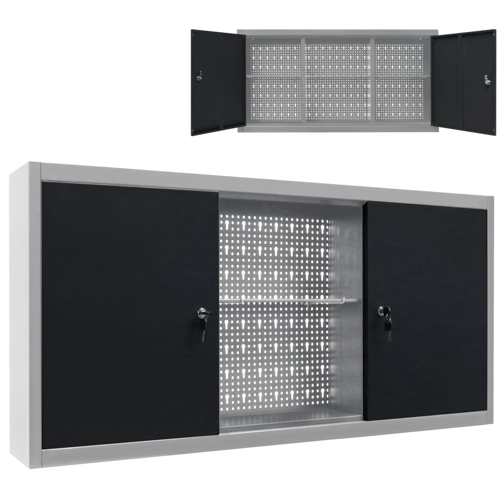 Wall Mounted Tool Cabinet Industrial Metal 47.2"x7.5"x23.6" Black