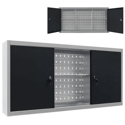 Wall Mounted Tool Cabinet Industrial Metal 47.2"x7.5"x23.6" Black