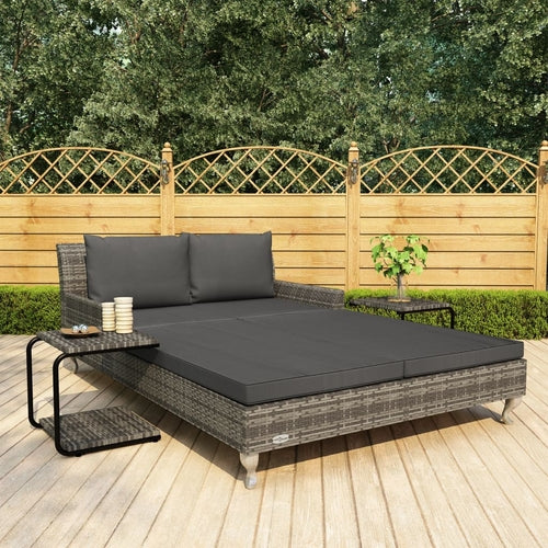 2-Person Garden Sun Bed with Cushions Poly Rattan Black