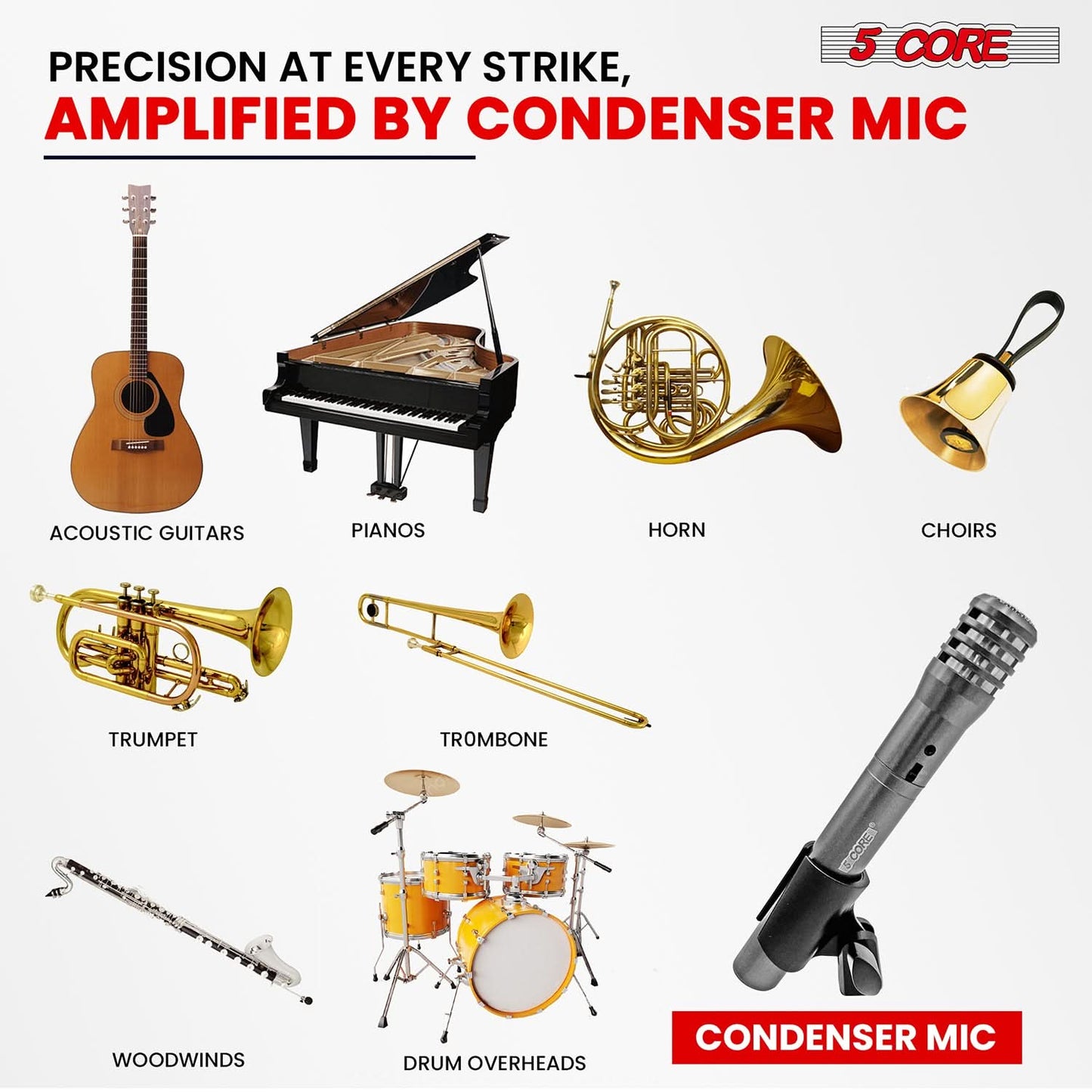 5Core Instrument Microphone Professional XLR Cardioid Pencil Stick