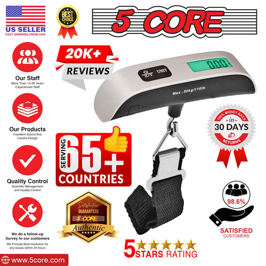 5Core Digital Luggage Scale Travel Weight Scales Hanging Baggage