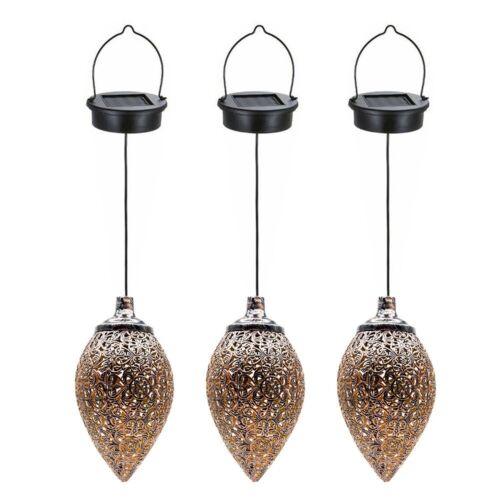 2Pcs Solar LED Hanging Lantern Lights Metal Garden Patio Decor Lights