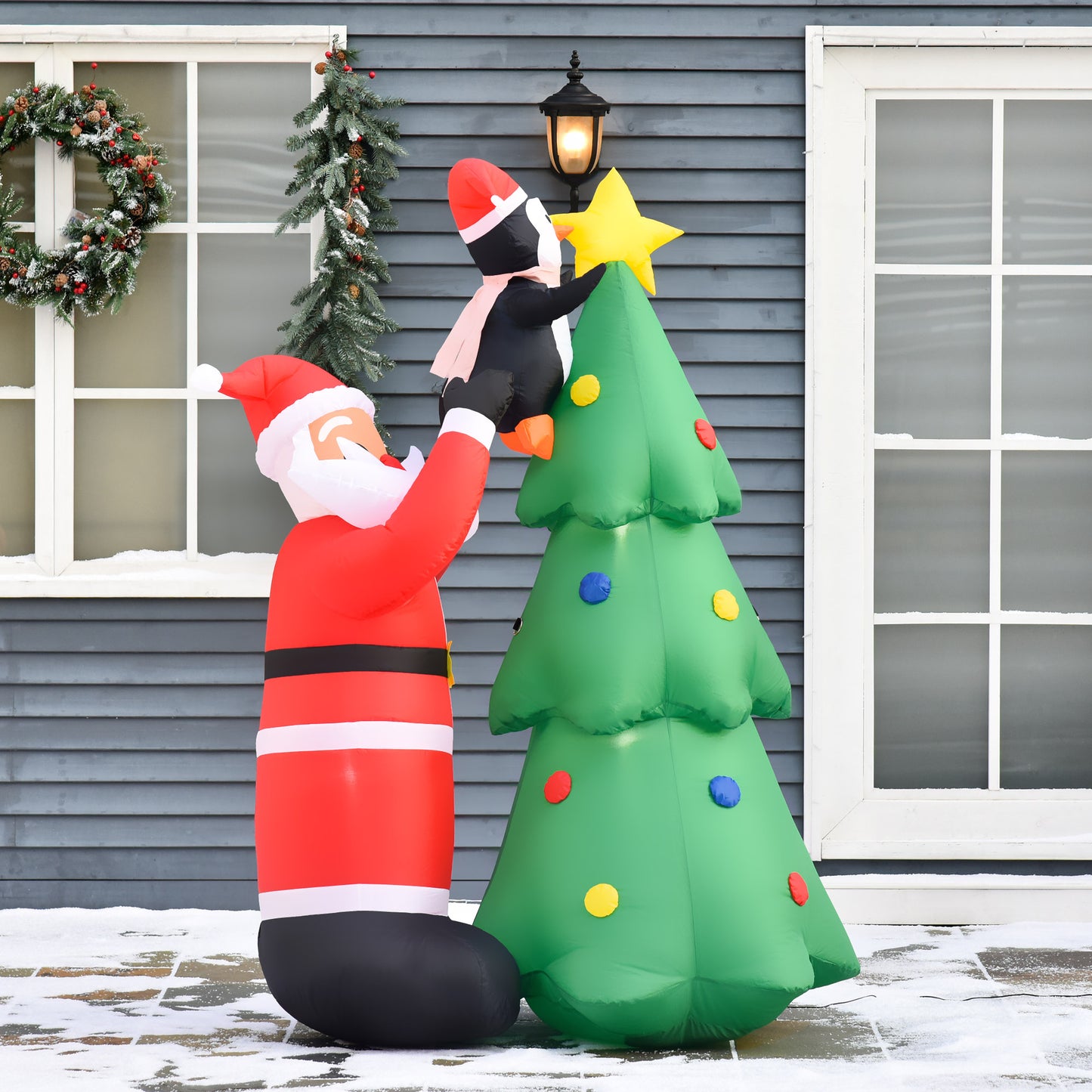 HOMCOM 6ft Christmas Inflatable Tree with Santa Claus and Penguin