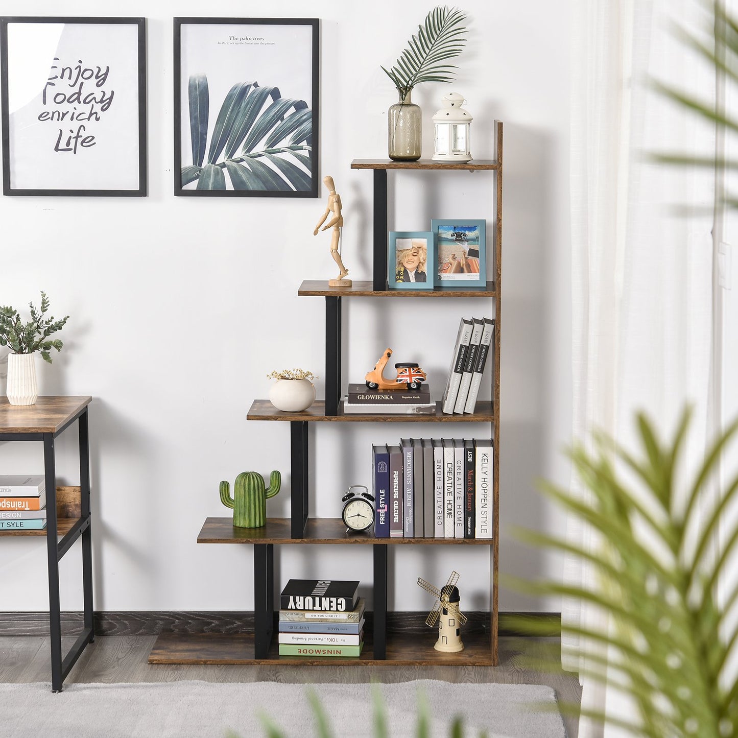 HOMCOM Ladder Shelf 5-Tier Industrial Style Bookshelf Storage