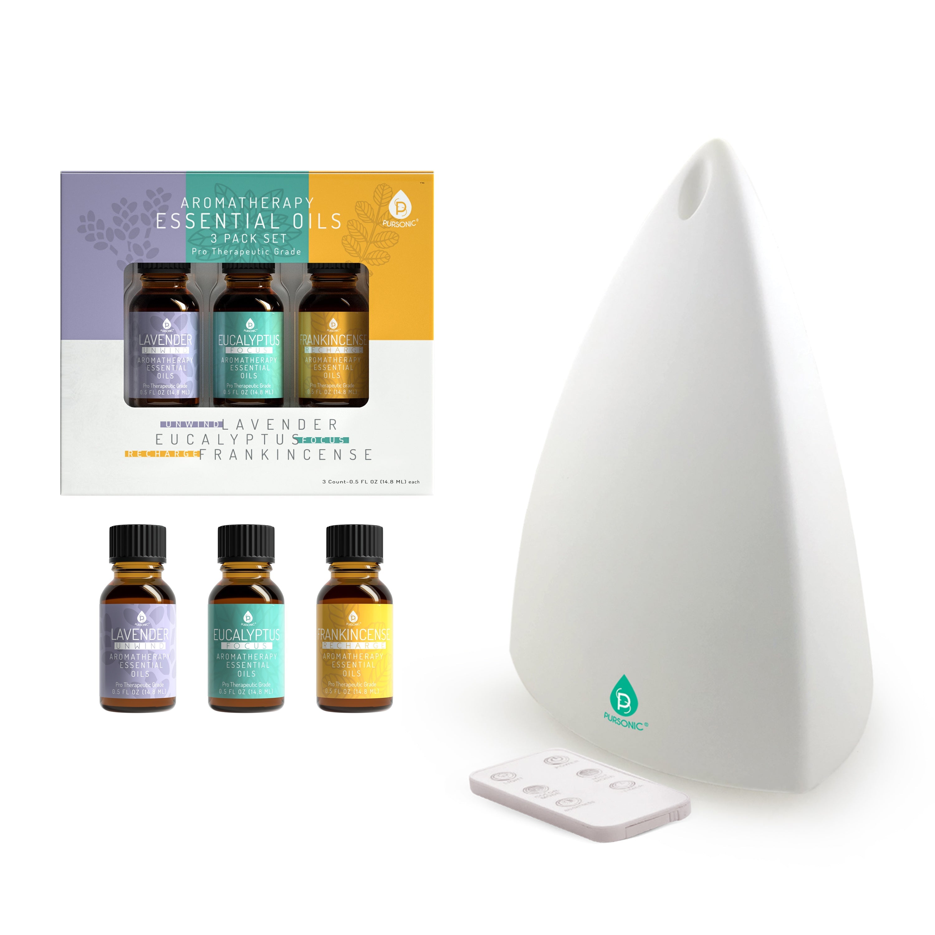 Pursonic Aromatherapy Diffuser & Essential Oil Set -Ultrasonic Top 3 Main image