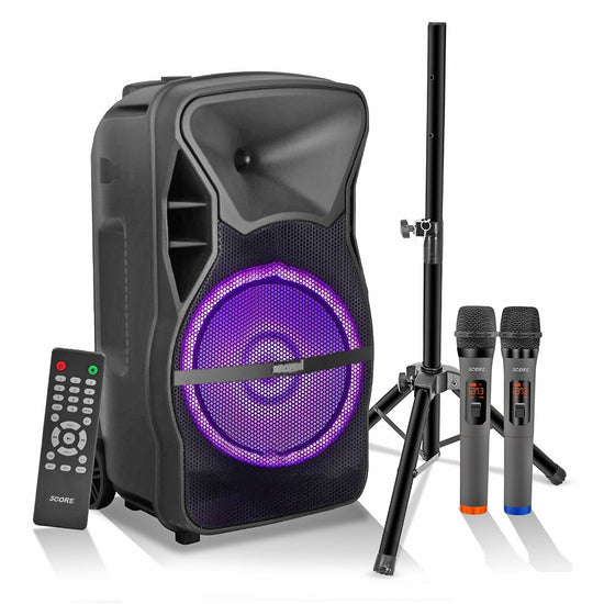 5Core 12 inch PA Portable Bluetooth Party Speaker Karaoke Boombox + 2