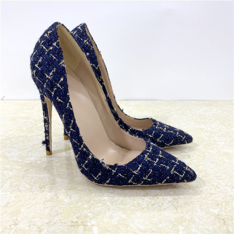 New Woven High Heels 12CM Pointed Toe Stiletto Pumps All-Match Women's