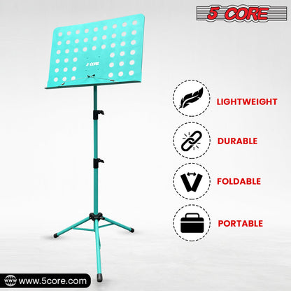 5Core Music Stand For Sheet Music Portablr Folding Tripod + Detachable