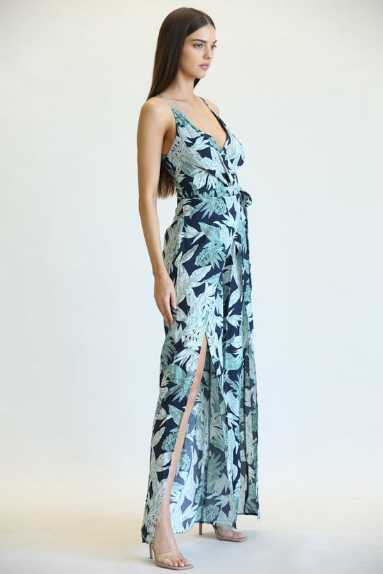 Delen - Leaf/palm Print Pattern Jumpsuit